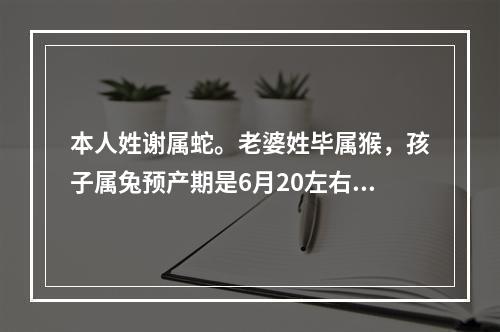 本人姓谢属蛇。老婆姓毕属猴，孩子属兔预产期是6月20左右。各位大虾帮忙取几个好名字，最好中间带安字辈，
